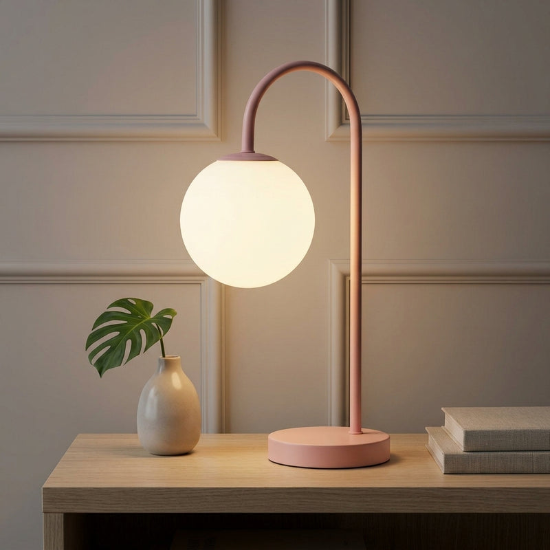 Arco 18.25" Iron/Glass Minimalist Mid Century Globe LED Table Lamp Pink – AI-ON