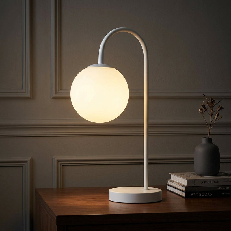 Arco 18.25" Iron/Glass Minimalist Mid Century Globe LED Table Lamp White – AI-ON