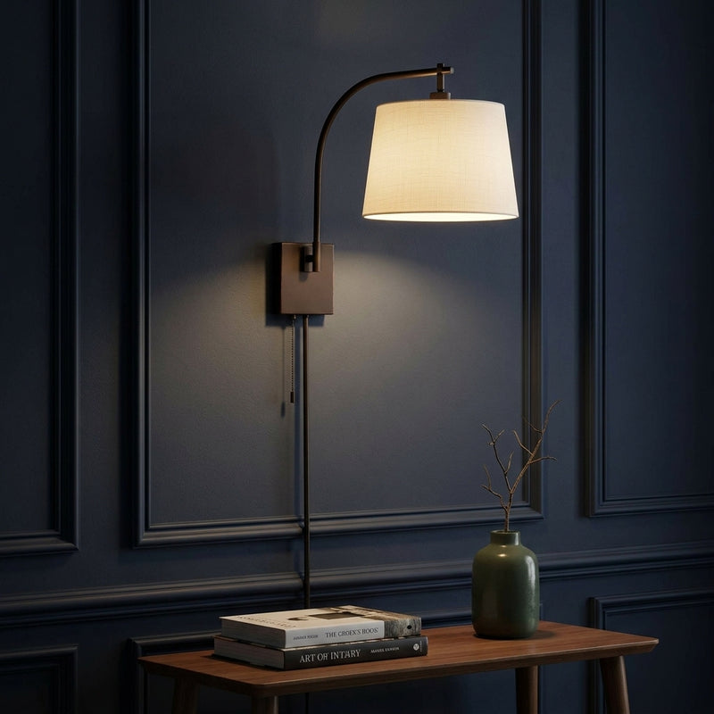 Gosling 22.5" Mid-Century Modern Plug-In or Hardwired Iron LED Gooseneck Swing Arm Wall Sconce with Pull-Chain and USB Charging Port Oil Rubbed Bronze – AI-ON