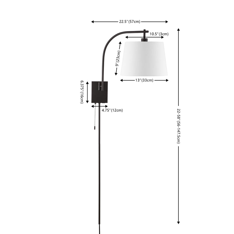 Gosling 22.5" Mid-Century Modern Plug-In or Hardwired Iron LED Gooseneck Swing Arm Wall Sconce with Pull-Chain and USB Charging Port