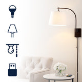 Gosling 22.5" Mid-Century Modern Plug-In or Hardwired Iron LED Gooseneck Swing Arm Wall Sconce with Pull-Chain and USB Charging Port