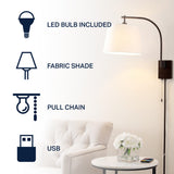Gosling 22.5" Mid-Century Modern Plug-In or Hardwired Iron LED Gooseneck Swing Arm Wall Sconce with Pull-Chain and USB Charging Port