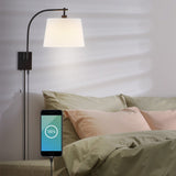 Gosling 22.5" Mid-Century Modern Plug-In or Hardwired Iron LED Gooseneck Swing Arm Wall Sconce with Pull-Chain and USB Charging Port