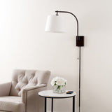 Gosling 22.5" Mid-Century Modern Plug-In or Hardwired Iron LED Gooseneck Swing Arm Wall Sconce with Pull-Chain and USB Charging Port