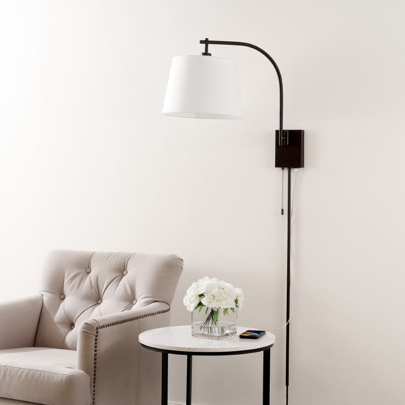 Gosling 22.5" Mid-Century Modern Plug-In or Hardwired Iron LED Gooseneck Swing Arm Wall Sconce with Pull-Chain and USB Charging Port