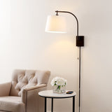 Gosling 22.5" Mid-Century Modern Plug-In or Hardwired Iron LED Gooseneck Swing Arm Wall Sconce with Pull-Chain and USB Charging Port