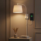 Gosling 22.5" Mid-Century Modern Plug-In or Hardwired Iron LED Gooseneck Swing Arm Wall Sconce with Pull-Chain and USB Charging Port White – AI-ON