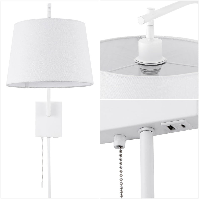 Gosling 22.5" Mid-Century Modern Plug-In or Hardwired Iron LED Gooseneck Swing Arm Wall Sconce with Pull-Chain and USB Charging Port