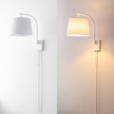 Gosling 22.5" Mid-Century Modern Plug-In or Hardwired Iron LED Gooseneck Swing Arm Wall Sconce with Pull-Chain and USB Charging Port