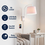 Gosling 22.5" Mid-Century Modern Plug-In or Hardwired Iron LED Gooseneck Swing Arm Wall Sconce with Pull-Chain and USB Charging Port