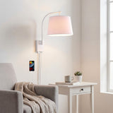 Gosling 22.5" Mid-Century Modern Plug-In or Hardwired Iron LED Gooseneck Swing Arm Wall Sconce with Pull-Chain and USB Charging Port