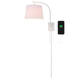 Gosling 22.5" Mid-Century Modern Plug-In or Hardwired Iron LED Gooseneck Swing Arm Wall Sconce with Pull-Chain and USB Charging Port