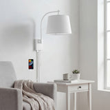 Gosling 22.5" Mid-Century Modern Plug-In or Hardwired Iron LED Gooseneck Swing Arm Wall Sconce with Pull-Chain and USB Charging Port