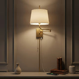 Gosling 22.5" Mid-Century Modern Plug-In or Hardwired Iron LED Gooseneck Swing Arm Wall Sconce with Pull-Chain and USB Charging Port Brass Gold – AI-ON