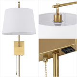 Gosling 22.5" Mid-Century Modern Plug-In or Hardwired Iron LED Gooseneck Swing Arm Wall Sconce with Pull-Chain and USB Charging Port