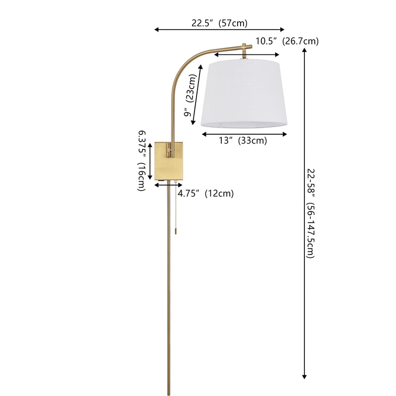 Gosling 22.5" Mid-Century Modern Plug-In or Hardwired Iron LED Gooseneck Swing Arm Wall Sconce with Pull-Chain and USB Charging Port