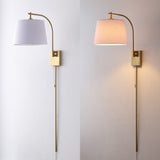 Gosling 22.5" Mid-Century Modern Plug-In or Hardwired Iron LED Gooseneck Swing Arm Wall Sconce with Pull-Chain and USB Charging Port