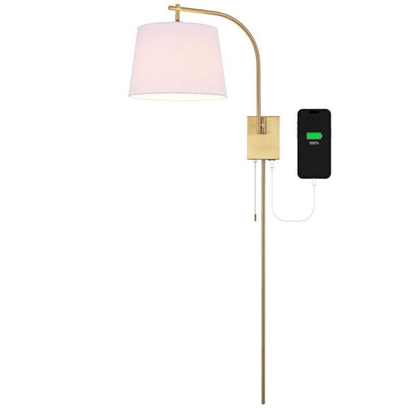 Gosling 22.5" Mid-Century Modern Plug-In or Hardwired Iron LED Gooseneck Swing Arm Wall Sconce with Pull-Chain and USB Charging Port