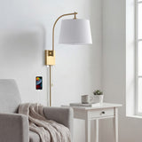 Gosling 22.5" Mid-Century Modern Plug-In or Hardwired Iron LED Gooseneck Swing Arm Wall Sconce with Pull-Chain and USB Charging Port