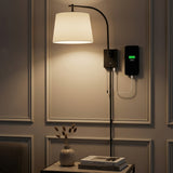 Gosling 22.5" Mid-Century Modern Plug-In or Hardwired Iron LED Gooseneck Swing Arm Wall Sconce with Pull-Chain and USB Charging Port Black – AI-ON