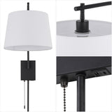 Gosling 22.5" Mid-Century Modern Plug-In or Hardwired Iron LED Gooseneck Swing Arm Wall Sconce with Pull-Chain and USB Charging Port