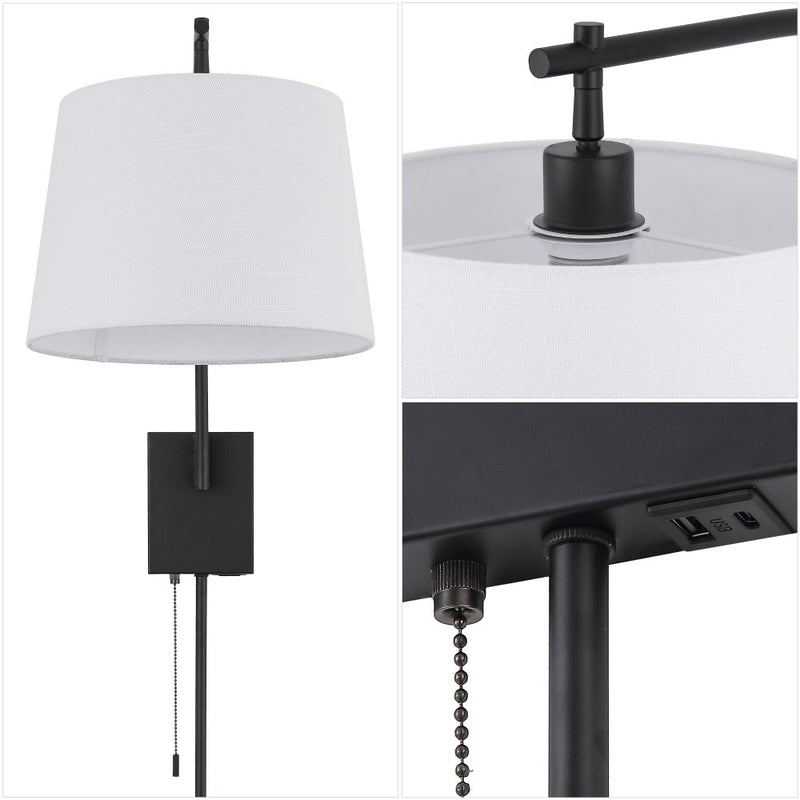Gosling 22.5" Mid-Century Modern Plug-In or Hardwired Iron LED Gooseneck Swing Arm Wall Sconce with Pull-Chain and USB Charging Port