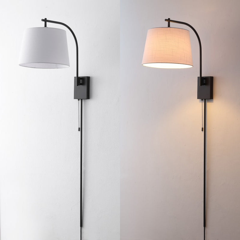 Gosling 22.5" Mid-Century Modern Plug-In or Hardwired Iron LED Gooseneck Swing Arm Wall Sconce with Pull-Chain and USB Charging Port