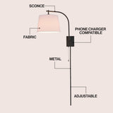 Gosling 22.5" Mid-Century Modern Plug-In or Hardwired Iron LED Gooseneck Swing Arm Wall Sconce with Pull-Chain and USB Charging Port