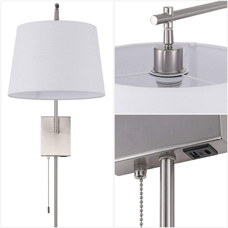 Gosling 22.5" Mid-Century Modern Plug-In or Hardwired Iron LED Gooseneck Swing Arm Wall Sconce with Pull-Chain and USB Charging Port