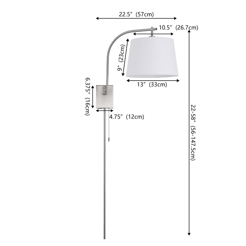 Gosling 22.5" Mid-Century Modern Plug-In or Hardwired Iron LED Gooseneck Swing Arm Wall Sconce with Pull-Chain and USB Charging Port