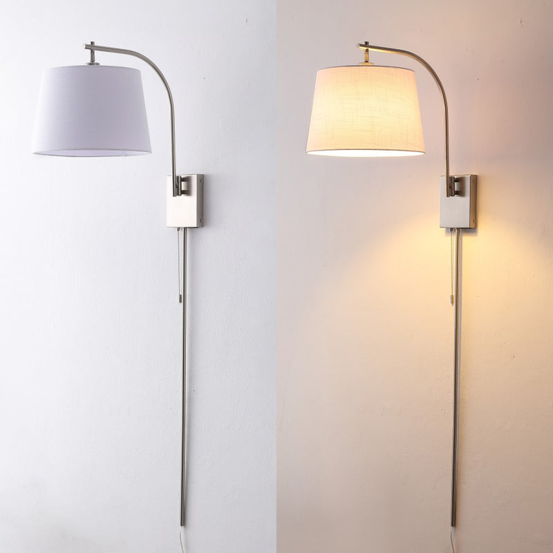 Gosling 22.5" Mid-Century Modern Plug-In or Hardwired Iron LED Gooseneck Swing Arm Wall Sconce with Pull-Chain and USB Charging Port