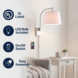 Gosling 22.5" Mid-Century Modern Plug-In or Hardwired Iron LED Gooseneck Swing Arm Wall Sconce with Pull-Chain and USB Charging Port
