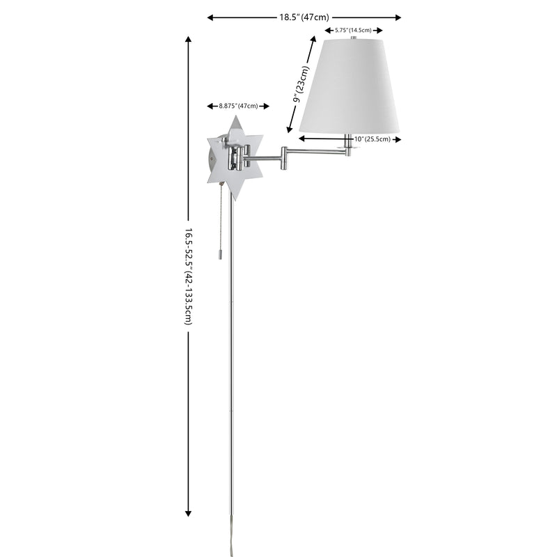 David 18.5" Modern French Country Swing Arm Plug-In or Hardwired Iron LED Star Wall Sconce with Pull-Chain and USB Charging Port - JONATHAN Y