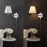 David 18.5" Modern French Country Swing Arm Plug-In or Hardwired Iron LED Star Wall Sconce with Pull-Chain and USB Charging Port - JONATHAN Y