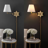 David 18.5" Modern French Country Swing Arm Plug-In or Hardwired Iron LED Star Wall Sconce with Pull-Chain and USB Charging Port - JONATHAN Y