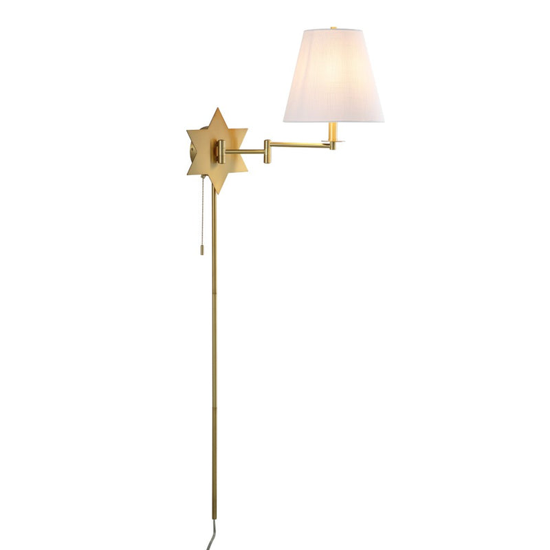 David 18.5" Modern French Country Swing Arm Plug-In or Hardwired Iron LED Star Wall Sconce with Pull-Chain and USB Charging Port - JONATHAN Y