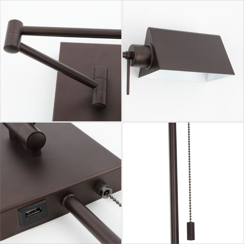 Arlo Farmhouse Industrial Single Swing Arm Plug-In or Hardwired Iron LED Wall Sconce with Pull-Chain - JONATHAN Y