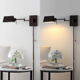 Arlo Farmhouse Industrial Single Swing Arm Plug-In or Hardwired Iron LED Wall Sconce with Pull-Chain - JONATHAN Y