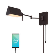 Arlo Farmhouse Industrial Single Swing Arm Plug-In or Hardwired Iron LED Wall Sconce with Pull-Chain