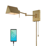 Arlo Farmhouse Industrial Single Swing Arm Plug-In or Hardwired Iron LED Wall Sconce with Pull-Chain - JONATHAN Y
