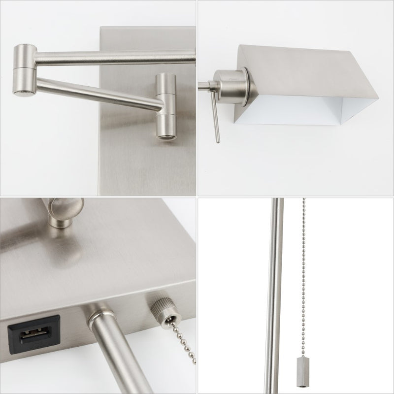 Arlo Farmhouse Industrial Single Swing Arm Plug-In or Hardwired Iron LED Wall Sconce with Pull-Chain