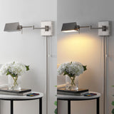 Arlo Farmhouse Industrial Single Swing Arm Plug-In or Hardwired Iron LED Wall Sconce with Pull-Chain