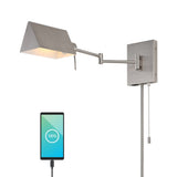 Arlo Farmhouse Industrial Single Swing Arm Plug-In or Hardwired Iron LED Wall Sconce with Pull-Chain