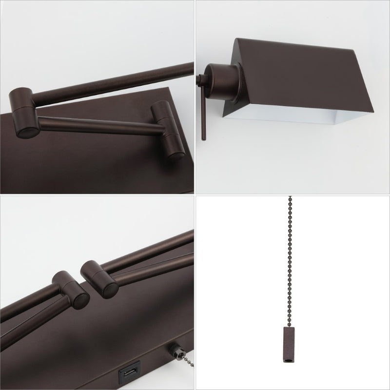 Arlo Farmhouse Industrial Single Swing Arm Plug-In or Hardwired Iron LED Wall Sconce with Pull-Chain