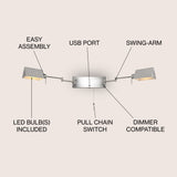 Arlo Farmhouse Industrial Single Swing Arm Plug-In or Hardwired Iron LED Wall Sconce with Pull-Chain