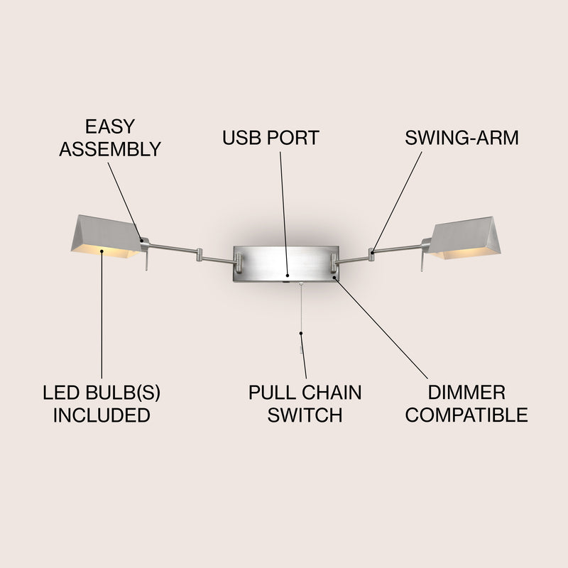 Arlo Farmhouse Industrial Single Swing Arm Plug-In or Hardwired Iron LED Wall Sconce with Pull-Chain
