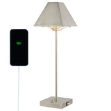 Ruthen 25" Industrial Style Iron Pyramid Bedside LED Table Lamp with USB Charging Port - JONATHAN Y