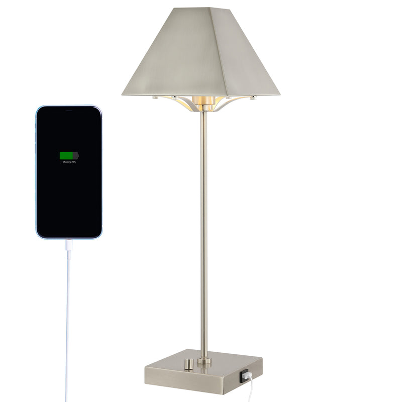 Ruthen 25" Industrial Style Iron Pyramid Bedside LED Table Lamp with USB Charging Port - JONATHAN Y