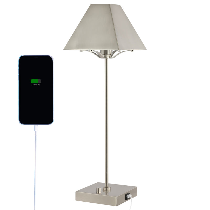 Ruthen 25" Industrial Style Iron Pyramid Bedside LED Table Lamp with USB Charging Port - JONATHAN Y