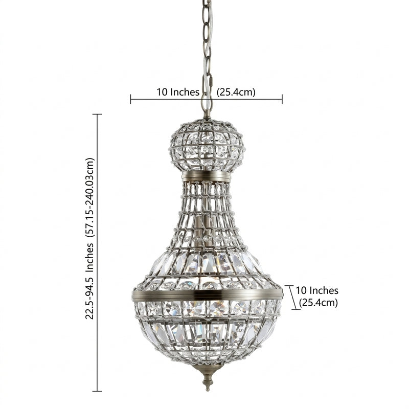 Regina Crystal/Metal Empire LED Pendant Antique Brass / 10" – DIM